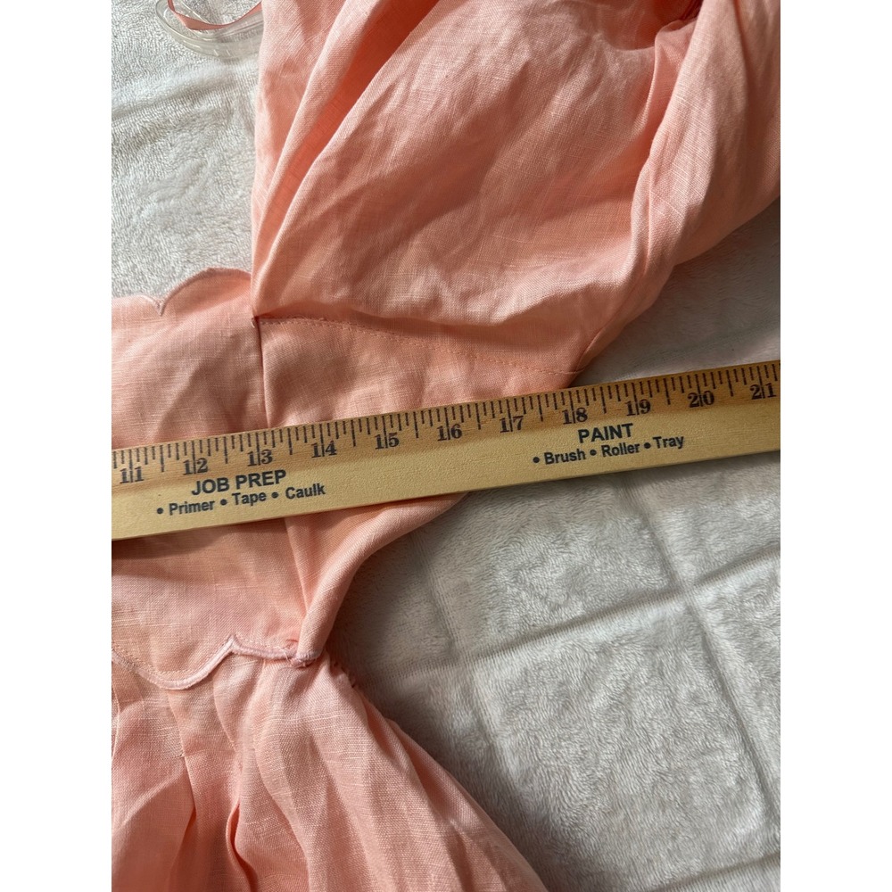 Mable Pink Linen Dress‎ Open Back Puff Sleeve Scalloped Hem Square Neck Large - Picture 7 of 9